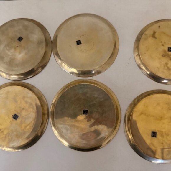 Vintage Metal coasters Birds Flowers Cloisonné Enameled Brass - Picture 5 of 6